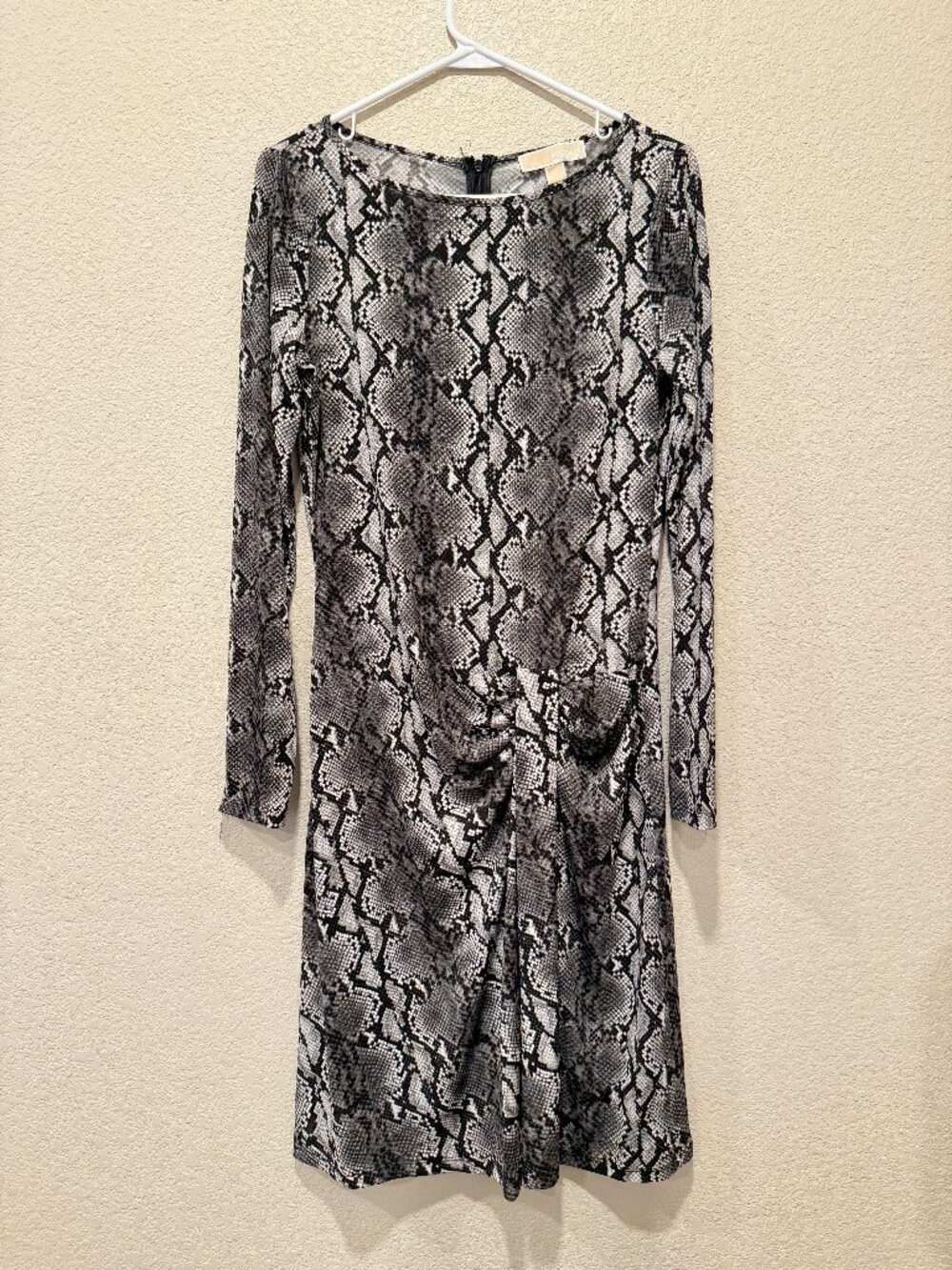 MICHAEL Michael Kors Snake Print Ruched Long Sleeve Dress M